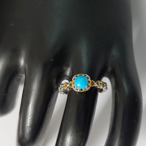 Sterling Silver 925 Sleeping Beauty Turquoise Gold Ring - Picture 3 of 9